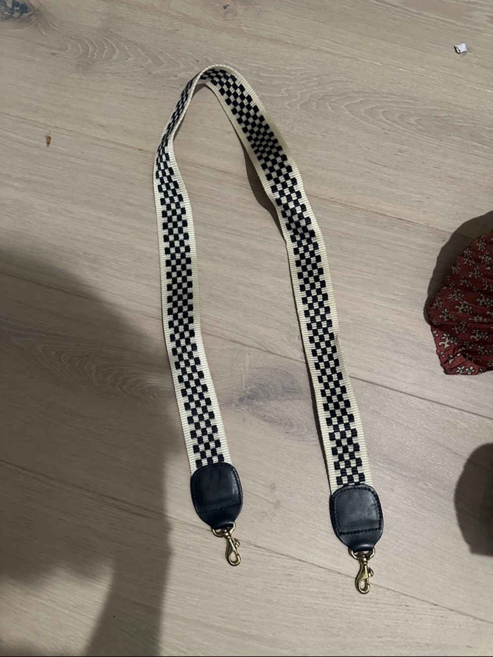 Clare V Black and Cream Checker Woven Bag Strap